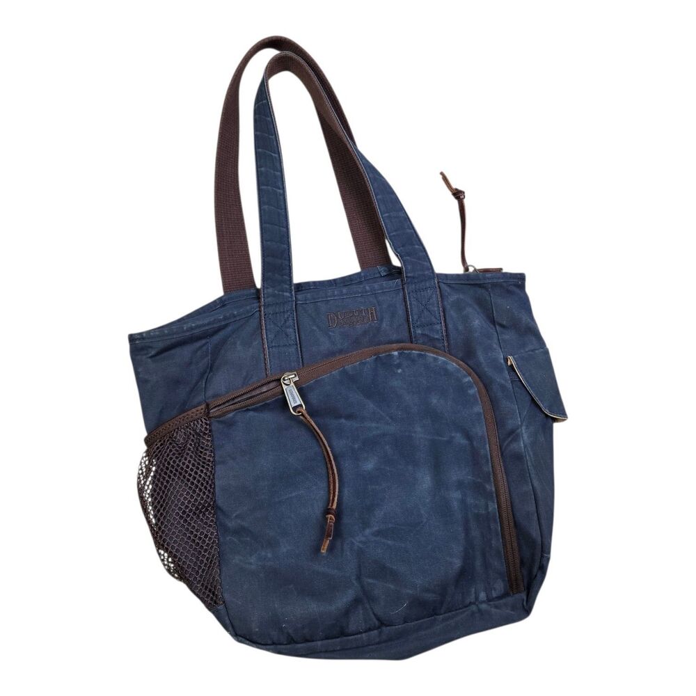 Duluth Trading Co Canvas Tote Bag Medium navy Khaki blue Purse Discontinued